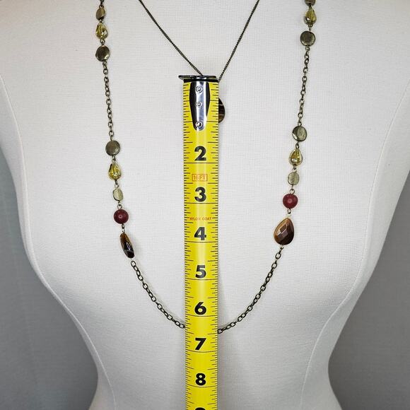 Layered Necklace Natural Stone Pendant Antiqued Goldtone Christopher & Banks - Picture 9 of 9